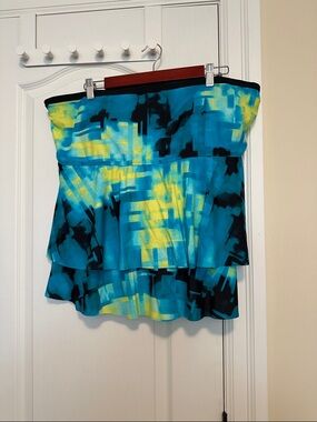 Strapless Tiered Tankini Too — Teal, Yellow & Black